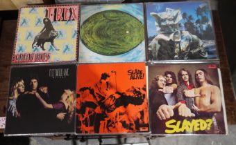 Collection of 1970s and 1980s rock vinyl LP albums from artists such as Roxy Music, Phil Collins,