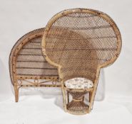 Mexicana-style cane chair, a matching 4ft bedhead, two nylon mesh and metal garden chairs, a box