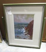 Framed print , indistinctly signed in the print,  'Tide Coming In'  and three textile collages,
