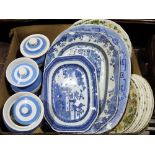 Three TG Green blue and white Cornishware storage jars, a small quantity of Masons 'Strathmore'