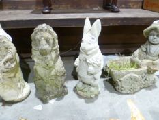 Five reconstituted stone garden ornaments to include a rabbit, squirrel, etc. ( 5)