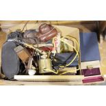 Pair of Boots Ascot binoculars, a vintage Voitlander camera, various books on the subject of the