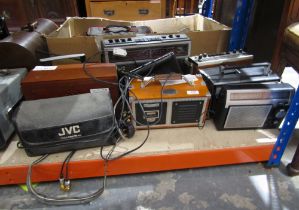A collection of vintage and newer portable radios and cassette players and a JVC camcorder (9)