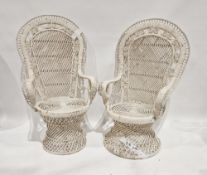 Matched pair of Mexicana-style cane chairs painted white (2)  max width 71 cm, H. 127, 55 depth
