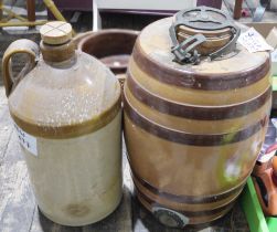 Ceramic beer barrel 'Doulton Lambeth Limited' and an earthenware flagon (2)