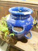 Royal blue glazed strawberry/herb planter ( 36cm)