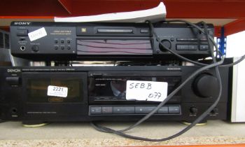 Three hi-fi seperates, Denon DRM-540 cassette deck, Sony DSP type R minidisc player and an Hitachi