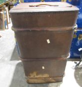Large steamer-style trunk, label inside, canvas banded with metal
