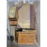 Antiquarian interest - leather bindings , for restoration, texts mainly in French ( 1 box)