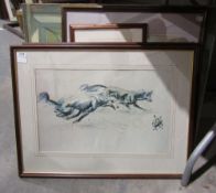 Various framed prints to include Michael Lyne 'Salukis hunting' and 'Greyhound hunting' , framed