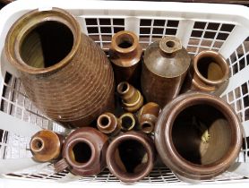 Small quantity of stoneware bottles, two stoneware vases and please note the teddy bear is now a lot