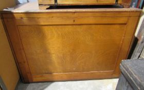 Large vintage wooden trunk with cast iron carry handles