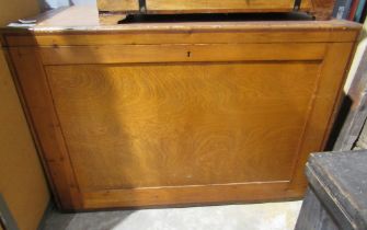 Large vintage wooden trunk with cast iron carry handles