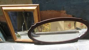 Two framed mirrors and a small brass spark guard ( 3)