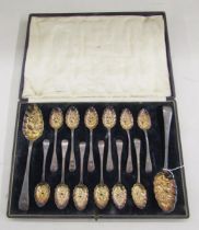 Georgian matched set of silver berry spoons, with later decoration, gilt bowls, hallmarks include