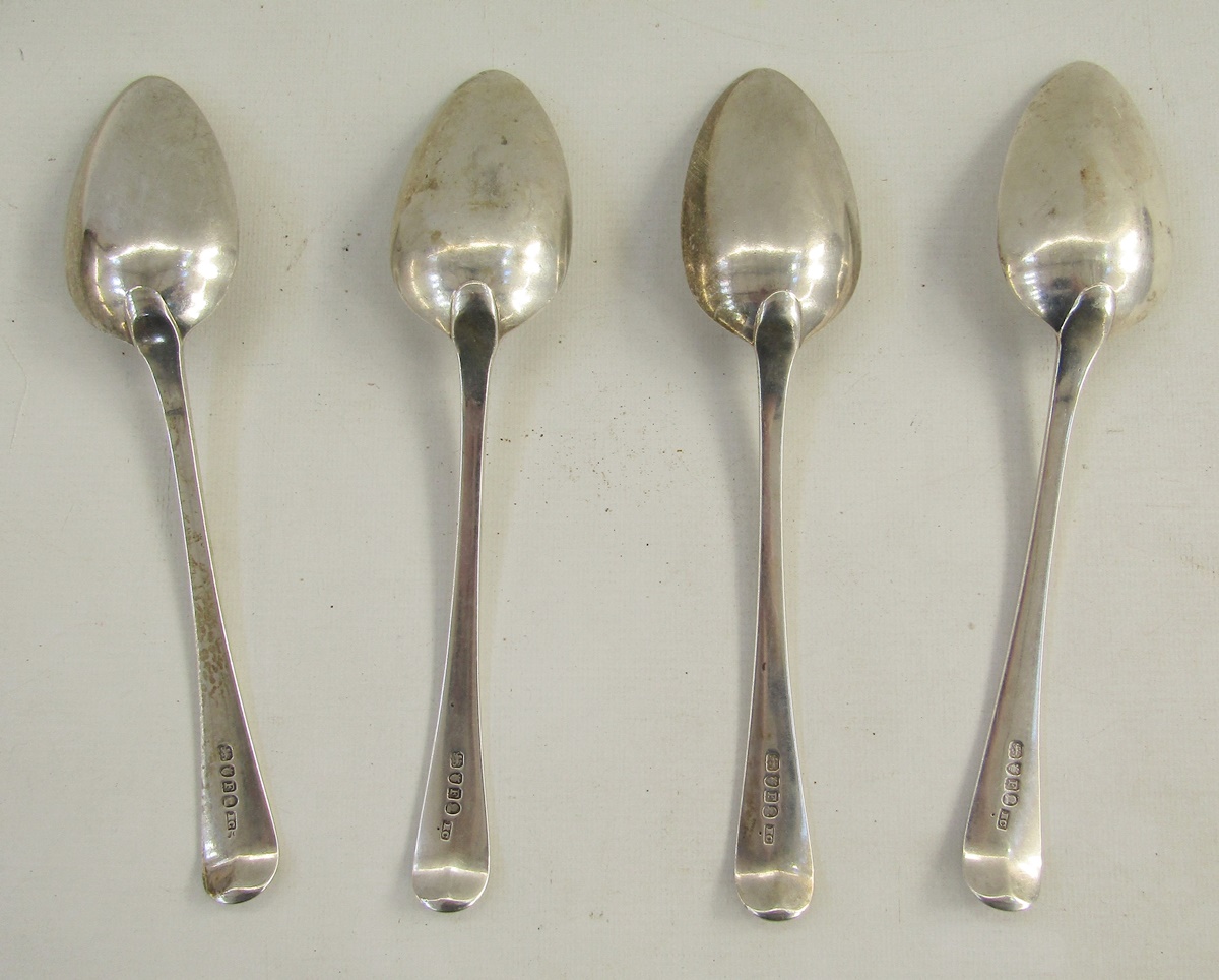 Set of four George III silver tablespoons, with rat tail handles, hallmarked London 1801, by Richard - Image 2 of 3