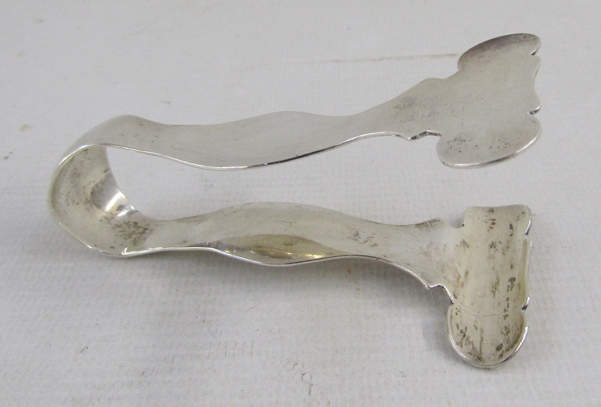 Three various silver teaspoons, a silver sugar sifting spoon, a pair of Irish Victorian silver - Image 4 of 14