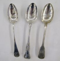 Victorian silver tablespoon, hallmarked London 1846, maker's mark rubbed, together with two