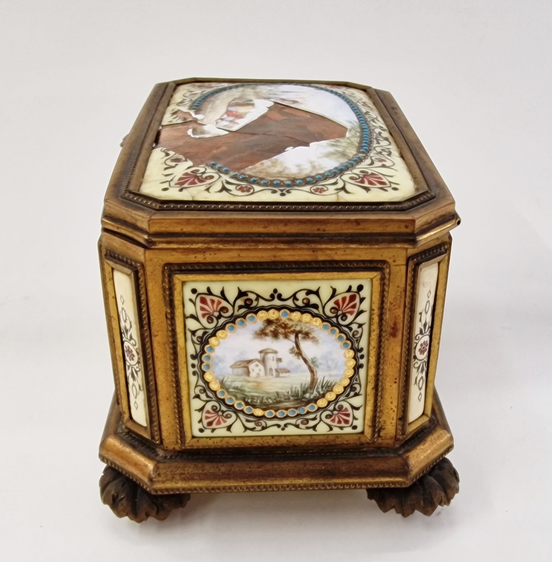 Late 19th century French enamel and gilt metal-mounted jewellery casket, of canted rectangular - Image 4 of 8