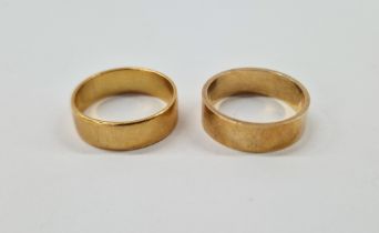 9ct gold wedding band, slightly textured size N, 4g approx., and a gold-coloured wedding band, plain