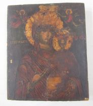 19th century Russian icon, oil and gilding on board, depicting the Madonna and Child, 36.5cm x 30.