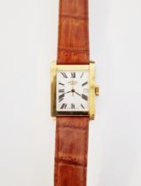 Gentleman's 9ct gold cased Rotary wristwatch, the rectangular dial having Roman numerals denoting