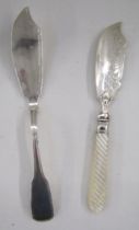 Victorian silver bladed butter knife, with carved mother of pearl handle, hallmarked Birmingham