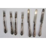 Early Victorian part set of silver dessert knives and forks, comprising four forks and three