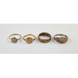 9ct gold small signet ring (worn)(size P), a gold-coloured and white stone eternity ring (size N1/
