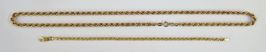 9ct gold ropetwist-pattern necklace, 48cm long, and a silver 9ct gold bracelet, gross weight 9.3g