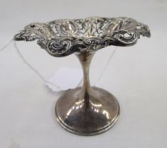 Early George V silver trinket stand, circular with pierced repousse top on flared circular base