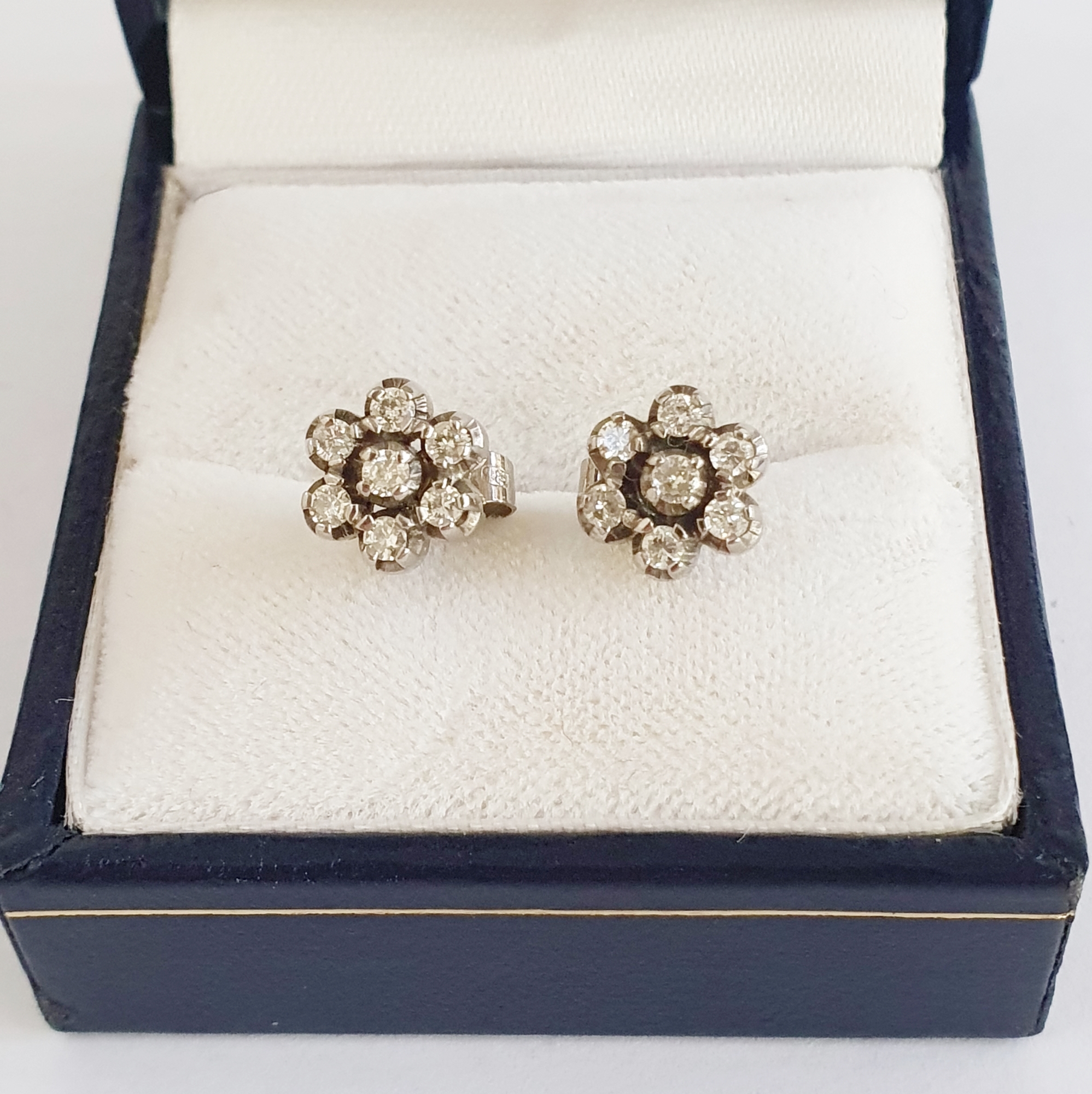 Pair 18ct white gold and diamond cluster earrings
