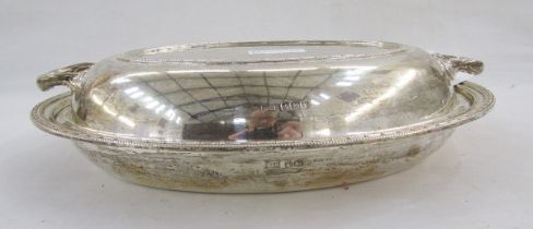 George VI silver lidded entree serving dish by Walker & Hall, with reeded border hallmarked