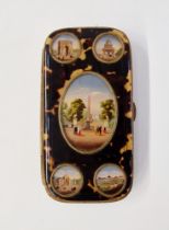 Victorian tortoiseshell and gilt metal-mounted spectacles case, decorated with Grand Tour scenes