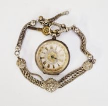 Continental silver cased open faced pocket watch, the silvered dial having gilt Roman numerals