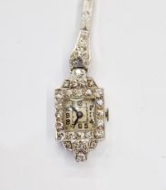 Lady's platinum and diamond Art Deco-style cocktail watch, the square face with diamond borders,