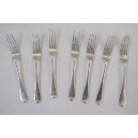 Set of seven late Victorian silver dessert forks, old English pattern handles, hallmarked London