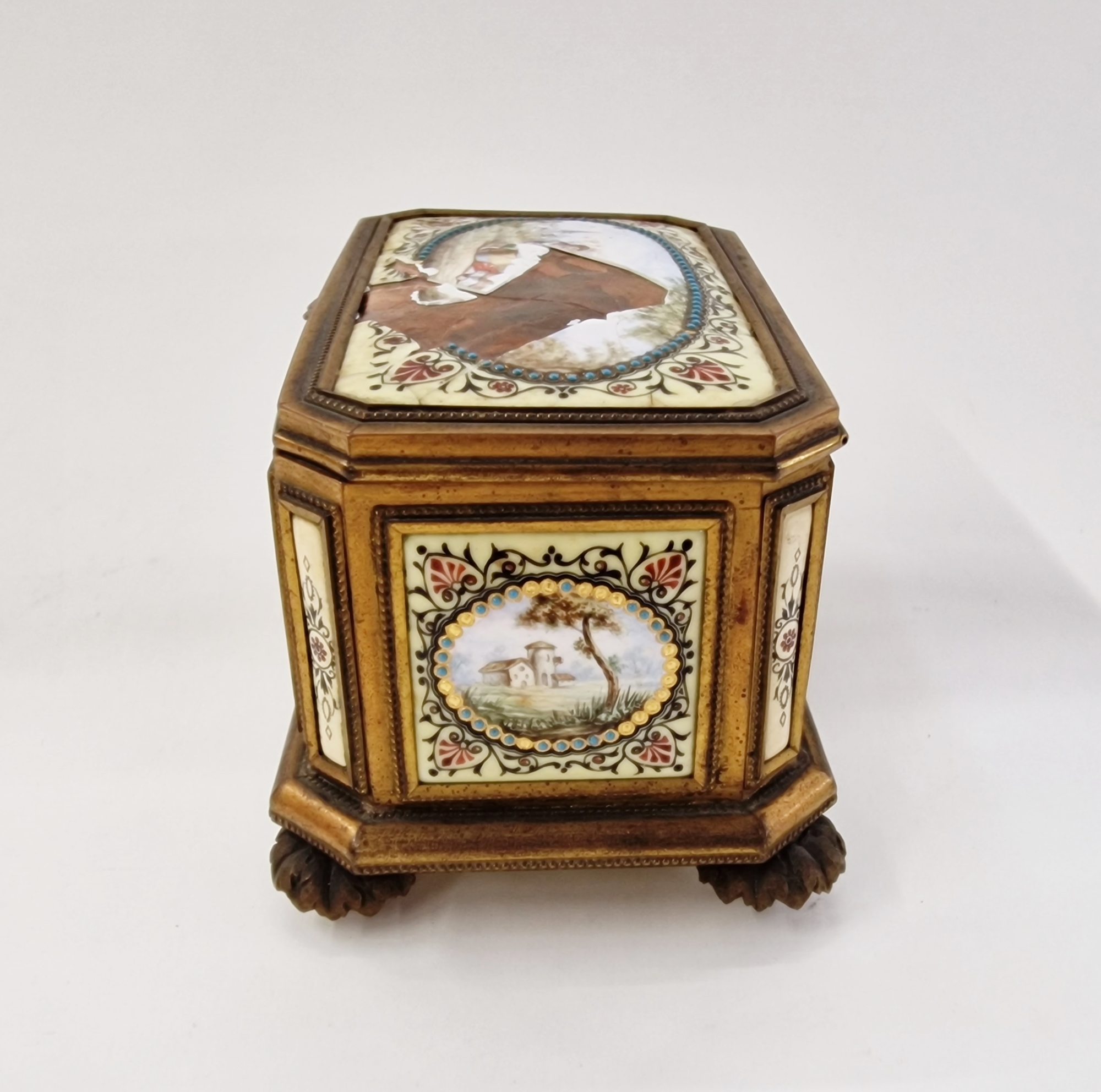Late 19th century French enamel and gilt metal-mounted jewellery casket, of canted rectangular - Image 3 of 8