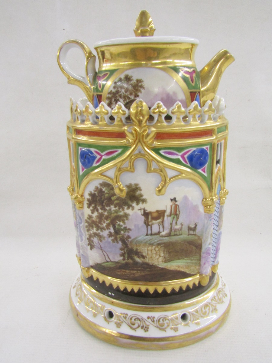Mid-19th century Russian (Popov) porcelain Veilleuse teapot on stand, underglaze blue Cyrillic - Image 2 of 11