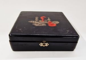 Early 20th century ebonised wooden travelling games compendium