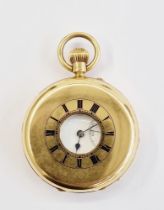 18ct gold half hunter pocket watch with subsidiary seconds dial, button winding, with hallmarks