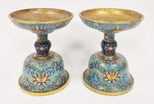 Pair of Chinese cloisonné enamel candlestick stands, Qianlong (1735-1796), each with four