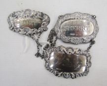 Three silver decanter labels 'Sherry', 'Port' and 'Whisky' (3)