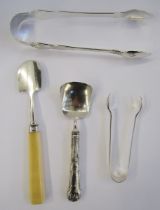 George III stilton scoop, bone-handled, London 1803, a silver-handled jam spoon, kings pattern,