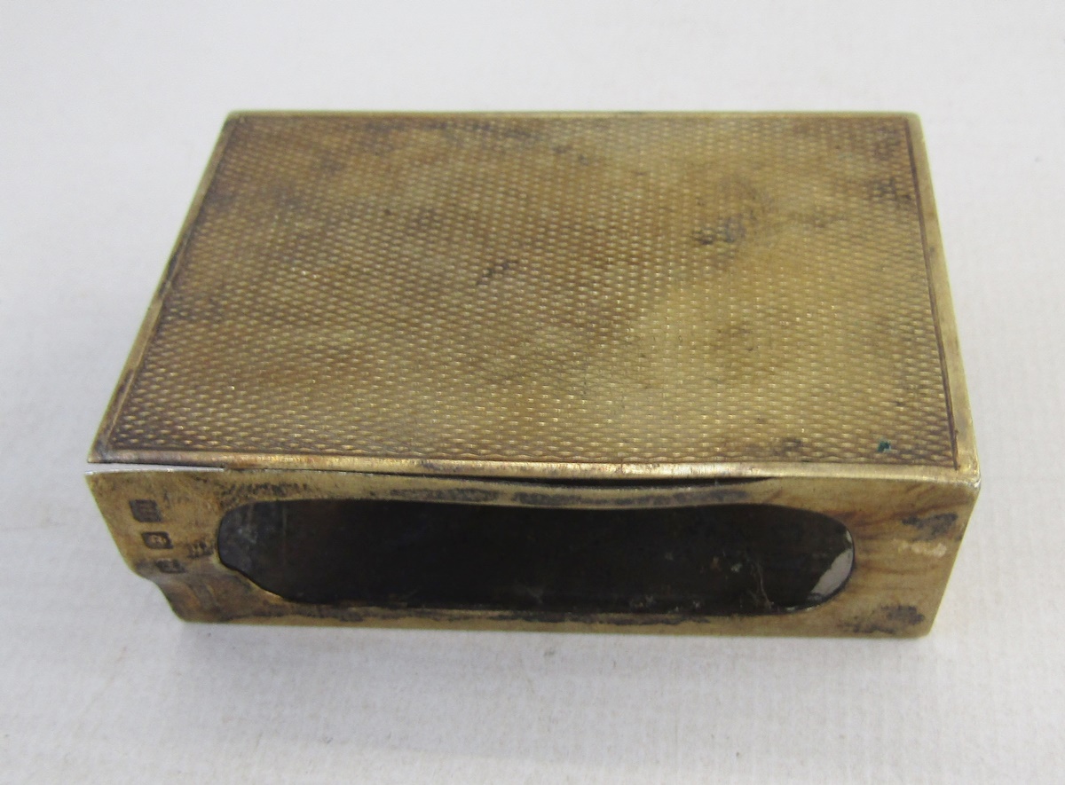 George V silver gilt matchbox holder by Asprey & Co, both sides with engine turned decoration, - Image 4 of 6