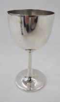 Victorian silver christening cup, raised on a slender stem with circular pedestal base, hallmarked