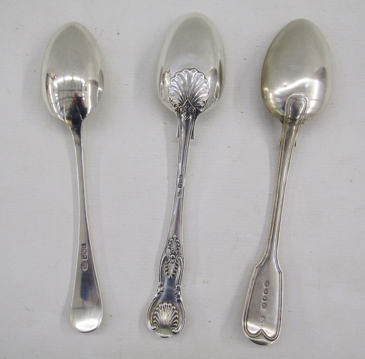 Victorian silver tablespoon, hallmarked London 1846, maker's mark rubbed, together with two - Image 2 of 8