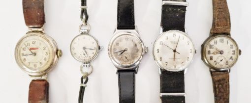 Early 20th century silver-cased trench-style wristwatch, the circular dial with painted Arabic