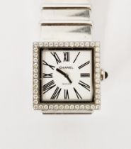 Vintage ladies Chanel Acier Etanche diamond set wristwatch, the square dial having Roman numerals