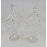 Pair of 19th century cut glass sweetmeat dishes and domed covers, each cut with diamonds within